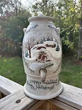 Salmon Falls Stoneware Drink Dispenser With Stand Happy Holidays 17”