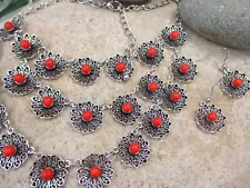 Bib Style Silvertone NECKLACE & Pierced Earring SET *SALE $1 Ship