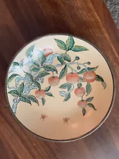 Japanese Porcelain Ware Brass Encased Bowl Apricots. For Horchow 7.5”