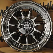 16x9 4x100 15 OFFSET WHISTLER SK11 PVD CHROME RIVET w/LIP 11 SPOKES 4 WHEELS SET