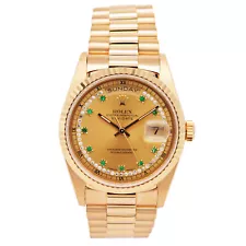 Rolex Day-Date 18238 President Yellow Gold String Diamond Emerald Men's Watch