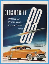 1951 Oldsmobile Super 88 DeLuxe 4 Door Yellow Sedan Classic 1950s Car Rocket Ad