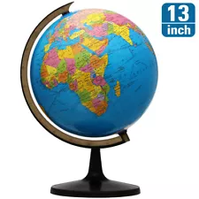 13'' World Globe Earth Ocean Rotating World Map Geography w/ Stand Desktop Large