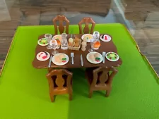 Sylvanian families calico critters Dining table complete with food dinner for 2