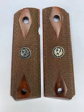 Ruger 1911 Factory OEM SR1911 Wooden Grip Panels Full Size Medallion Checkered