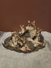 Grey Wolf Pack Pups Family Figurine Sculpture Decorative