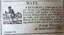 Rare 1804 Charleston SOUTH CAROLINA newspaper w 8 SLAVE ADS -illustrated runaway