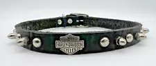 Harley-Davidson Silver Bar & Shield Spike Dog Collar Black Leather 13"-15" Neck