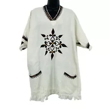 Traditional Ethiopian Tunic Size L Multicolored Cross Embroidered Fringes