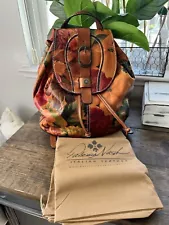 Patricia Nash Floral Heritage Convertable Leather/Coated Linen Backpack/Dust Bag