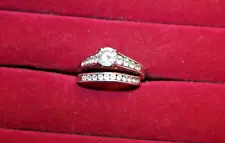 sz10 Vintage Sterling Silver 925 CZ Wedding Ring Set Ornate Antique Style Nice!