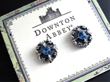 NEW Old Stock Downton Abbey 1928 Jewelry Blue Rhinestone Silver Flower Earrings