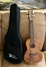 LUNA GUITARS Tattoo Concert Ukulele Mahogany With Travel Case Gig Bag Excellent