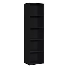 12 x 16 x 60 In 5 Shelf Bookcase Organizer, Black Wood Finish (Used)