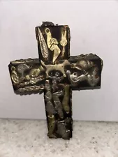 Unique Handmade Wooden Cross with Tacked Pendants 3" X 4" Decor Craftsmanship