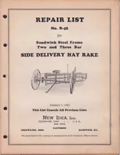 New Idea Farm Eqpt Repair List 1942 2- & 3-bar Side Delivery Hay Rake