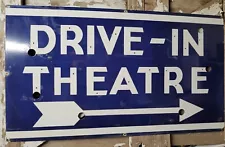 VINTAGE DRIVE-IN THEATER PORCELAIN SIGN OLD NEON SKIN MOVIE 42" 1940s FILM SIGN