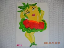 ACEO Original Painting Yellow chili pepper woman in Mexican garb