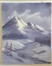 Original Signed Oil Painting On Canvas Mountains Bob Ross Style Titled Mood Mtn.