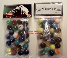 2 BAGS OF RCA PHONOGRAPH HIS MASTERS VOICE ADVERTISING PROMO MARBLES