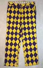 Loudmouth Golf Mens Argyle Print Pants Tag 38X32 LSU Purple Gold John Daly