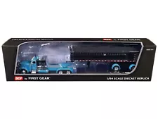 Peterbilt 379 with 60" Vintage Sleeper and MAC Coal End Dump Trailer Cyan Blue a