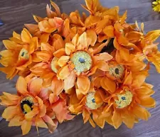 New ListingLot of (10) Fall Artificial Orange Sunflower 12" Stems Autumn Harvest