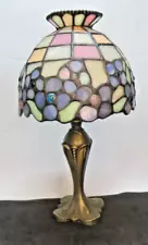 PartyLite Hydrangea Stained Glass Tiffany Style Shade Tealight Lamp brass base