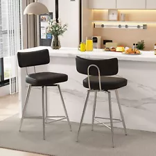 26" Swivel Bar Stools Set of 2 Counter Height Barstools for Kitchen Island Black