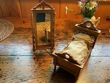 Beautiful Antique Schneegas Dollhouse Bed And Tilting Mirror