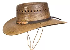 Mexican Palm Leaf Cowboy Hat Dark Natural Straw Wide Brim with Chin Strap