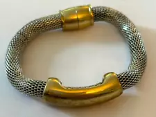 Thick silver rope bracelet with gold bar and magnet clasp