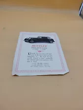 VINTAGE BENTLEY DROP HEAD COUPE 3 1/2 & 4 1/4 LITRE SALES INFORMATION SHEET