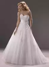 A-line Elegant Wedding Dresses Beading Applique Chiffon Ruffle Sweep train