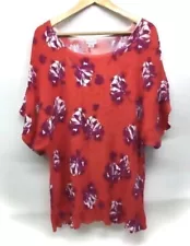 Jaclyn Smith Mango Orange,Plum, & White Floral Short Sleeve Scoop Neck 2XL