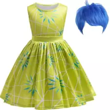 2pcs Inside Out Joy Cosplay Costume Princess Dress+wig+hairpin for Kids Girls ​h