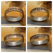 Unique 1861 Confederate States Coin Ring Size 9 - Civil War Reenactment