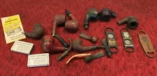 LOT OF WOOD SMOKING PIPES & PARTS CIGAR PAPYRATE TOBACCO STUMMEL STEMS VTG