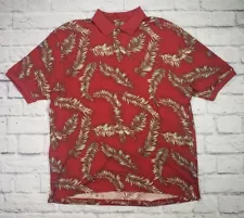 Caribbean Mens Size Large Short-Sleeve Hawaiian Tropical Print Polo Shirt