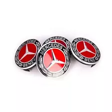 4X Mercede s Benz Classic RED Wheel Rim Cover HubCaps Emblem 75MM Badge (For: 1993 Mercedes-Benz 400E)