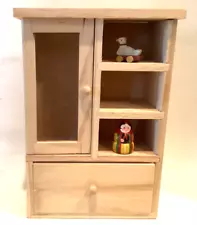 Dollhouse Furniture 1:6 Scale Wood Hutch Unfinished Miniature w/shelves, door,