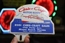 RARE 1950s CHRIS CRAFT MIAMI BEACH FLORIDA STAMPED PAINTED METAL TOPPER SIGN SEA