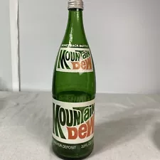 Vintage Mountain Dew 32 oz Green Glass Bottle Soda Cap Pop Return For Deposit