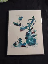 Framed Peter Pan And Wendy And The Kids Watercolor Picture.