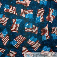 BonEful Fabric Cotton Quilt Navy Blue Red White American Flag Star Stripe SCRAP