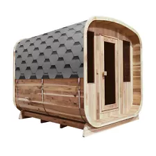 ALEKO Rustic Cedar Barrel Rounded Square 6 person Sauna with Roofing Heater