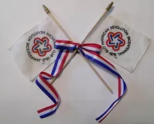 Pair of Original AMERICAN REVOLUTION BICENTENNIAL MINI FLAGS 1776-1976 w Ribbon