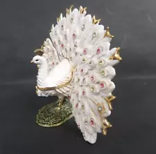 ESTATE SALE vintage JERE JEWELED TRINKET BOX enamel FULL FEATHER PEACOCK $14.95