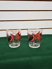 2 Red Cardinal Bird Drinking Glasses Good Condition