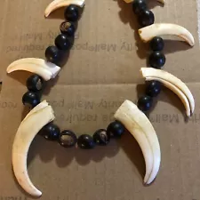 ANTIQUE TRIBAL BOARS TUSK AND REAL SEEDS BEADED NECKLACE SALE